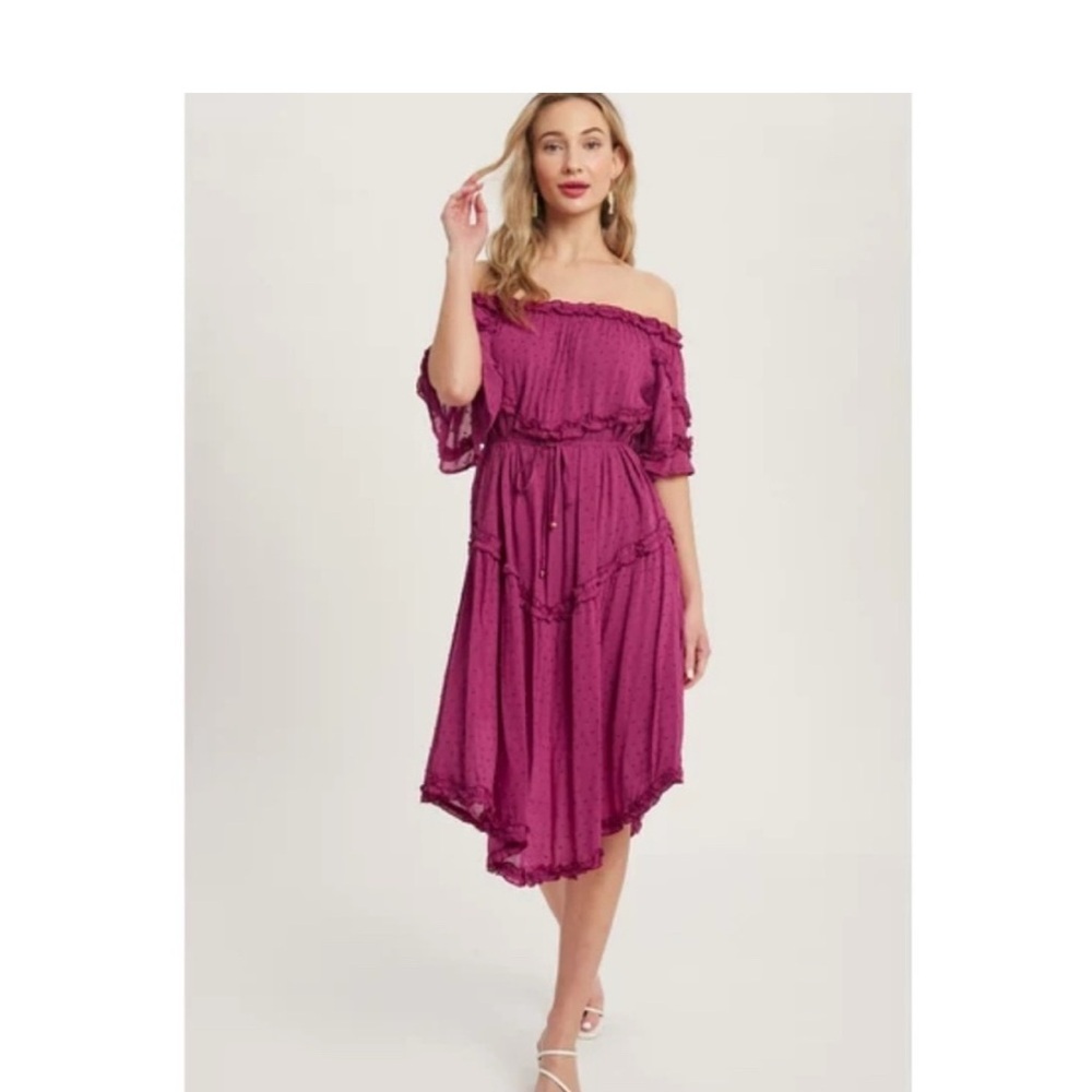 Blu ivy Frill detail off shoulder midi dress size L New with tag - Picture 3 of 8